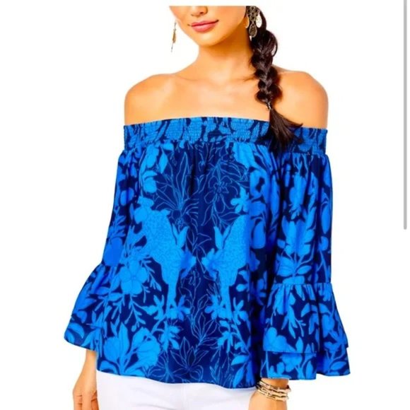 NEW Lilly Pulitzer Kaori off the shoulder Top Blouse sizs M - Picture 3 of 10